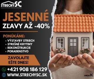 🍂 Jeseň so zľavami až -40 %! Nová strecha, rekonštrukcia alebo oprava? Postaráme sa o všetko od návrhu až po posledný...